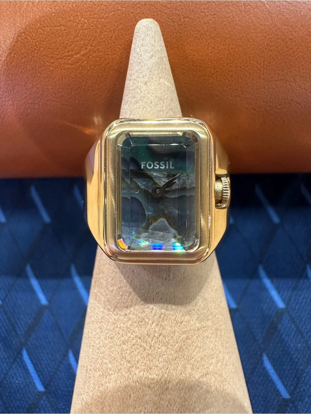 Fossil Gold-Tone Ring Watch with Iridescent Mother-of-Pearl Dial